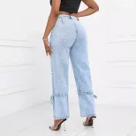 High Waisted Loose Fit Straight Leg Jeans Womens Denim Trousers Casual Wear for Everyday Use Who