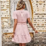 Floral Midi Dress Elegant Sweet Style Pink Color Ruffled Hem V Neck Perfect for Spring Summer Ev