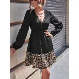 Leopard Print V Neck Color Block Dress Versatile Style for Casual Wear Available for Wholesale b