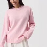 Loose Fit Round Neck Cotton Sweater for Women Solid Color Knitted Long Sleeve Spring and Autumn