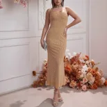 Elegant French Style Bodycon Maxi Dress Heavy Rhinestone Embellishments Spaghetti Straps Formal
