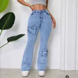 High Waisted Flared Jeans Stretch Denim Washed Finish Comfortable Fit Casual Wear for Women Whol