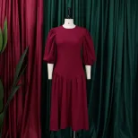 Plus Size Fashion Dress Ruffled Design Puff Sleeves Trendy Style Suitable for Casual Occasions W