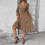 Leopard Print Long Sleeve Dress Casual Chic Style Perfect for Work or Social Events Wholesale Av