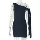 Fashionable Solid Color Ruched Bodycon Dress Off Shoulder Tie Detail Casual Style Perfect for Da