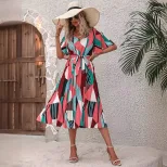 Floral Print Maxi Dress Short Sleeve Tie Detail Elegant Design Perfect for Summer Events Wholesa