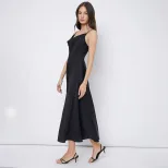 Satin Maxi Dress Glossy Finish Spaghetti Straps Elegant Design Perfect for Parties and Gathering