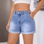 Loose Fit High Waisted Denim Shorts Versatile Flattering Rolled Hem Casual Summer Wear Wholesale