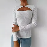 Elegant Womens T Shirt Minimalist Design Lace Hollow Out Long Sleeve Spring Summer Fashion Versa