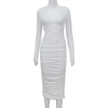 Elegant Bodycon Dress Long Sleeve Hollow Out Ruffled Design Solid Color Spring Fall Occasion Who