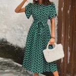 Floral Print Summer Dress with Belt Casual Trendy Comfortable Perfect for Vacation or Daily Wear