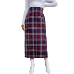 Plaid A Line Skirt Slim Fit Wool Blend Stylish Design Spring Fall Fashion for Women Wholesale Av