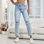Womens Distressed Straight Leg Jeans Casual Style Versatile Fit Trendy Design Perfect for Everyd