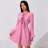 Sweet Pink Midi Dress for Women Youthful Design Spring Summer Style Comfortable Fabric Wholesale
