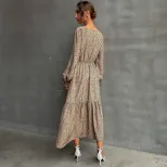 Leopard Print Long Sleeve Maxi Dress Round Neck Fashionable Autumn Winter Wholesale Available