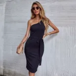 Summer Bodycon Dress Solid Color Knee Length One Shoulder Design Casual or Party Wear Wholesale