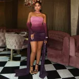 Gradient Color Bodycon Dress Off Shoulder Long Sleeve Short Length Chic Style for Parties and Ev