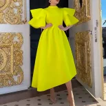 Layered Ruffle Sleeve Dress Solid Color Asymmetrical Hem Elegant Design Summer Occasion Wholesal