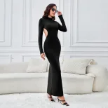 Elegant Womens Long Sleeve Dress Slim Fit Round Neck Trendy Design Spring Summer Fashion Wholesa