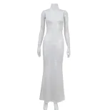 Sleeveless High Neck Bodycon Dress Solid Color Mermaid Hem Elegant Fit Perfect for Parties and F