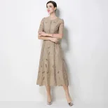 Elegant Womens Summer Dress with Hollow Embroidery and Waist Detail in Various Colors and Sizes for Casual Occasions