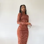 Floral Print Dress Fashionable Sexy Sheer Long Sleeve Trendy Bodycon Style for Parties Wholesale