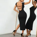 High Waist Bodycon Knit Maxi Dress Solid Color Backless Summer Style Perfect for Parties and Nig