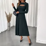 Elegant Hollow Out Round Neck Bodycon Dress Solid Color Slim Fit Suitable for Office Wear Wholes