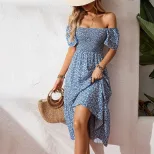 Bohemian Floral Maxi Dress for Women Elegant Summer Beachwear Available in Blue Wholesale Sizes S to XL