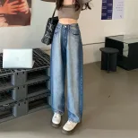渐变色牛仔裤女宽松显瘦高腰阔腿拖地直筒设计感裤子2022春秋女装