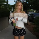 Womens Winter Top Sexy Off Shoulder Design Irregular Long Sleeve with Fur Collar Slim Fit Perfec