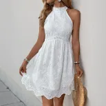 Sleeveless White Dress High Neck Hollow Out Design Elegant Style Perfect for Summer Events OEM A