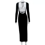 Sexy Hollow Back Long Sleeve Bodycon Dress European Style Lace Up Design Perfect for Parties Who