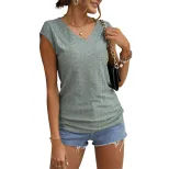 Womens Casual Solid Color Short Sleeve T Shirt Trendy Design Fashionable Style Comfortable Fabri