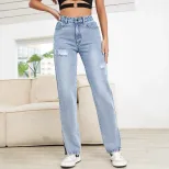 High Waisted Straight Leg Jeans Slim Fit Casual Style Comfortable Denim Womens Fashion Ready to