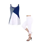 Summer Womens Two Piece Set Sleeveless Round Neck Color Block Design Casual Fashion for Everyday Wear Wholesale