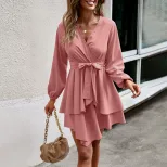 Elegant V Neck Dress Waist Tie Slim Fit Spring Summer Style Wholesale Available low MOQ bulk ord