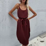 Summer Womens Solid Color Bodycon Dress with Slit Sleeveless Stylish Comfortable Perfect for Par