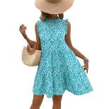 Elegant Abstract Print Sleeveless Midi Dress Summer Collection High Neck European Style Wholesal