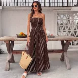French Style Sleeveless Maxi Dress Polka Dot Design Elegant Vacation Wear Perfect for Summer Eve