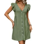 Sleeveless Womens Dress Solid Color Green Casual Summer Wear fast shipping