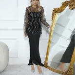 Sequin Fringe Cover Up and Cami Maxi Dress Set Stylish Elegant Lightweight Perfect for Autumn Ev