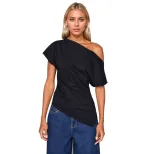 Off Shoulder Slim Fit T Shirt Short Sleeve Asymmetrical Neckline Spring Summer Style Wholesale A