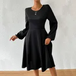 Elegant Womens Dress Minimalist Design Unique Backless Style Mid Length Perfect for Autumn and W