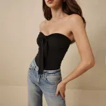 Off Shoulder Crop Top Sexy Design Bow Detail Sleeveless Youthful Style Perfect for Casual Wear W