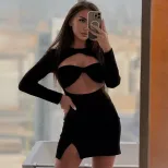 Strapless Hollow Out Long Sleeve Dress Slim Fit Elegant Style Summer Fashion Wholesale Available