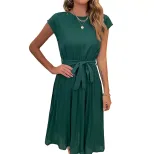 Casual Summer Dress Simple Solid Color Pleated Design Comfortable Fit Perfect for Everyday Wear