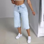 Loose Fit High Waisted Denim Shorts Flattering Straight Leg Design Casual Summer Wear Wholesale
