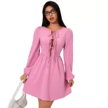 Sweet Pink Midi Dress for Women Youthful Design Spring Summer Style Comfortable Fabric Wholesale