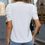 Summer Womens White Textured Top Puff Sleeve Casual Style Perfect for Everyday Wear Wholesale Av